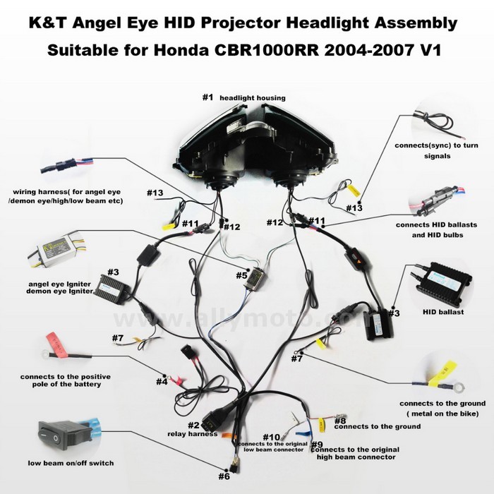 083 Headlight Honda Cbr1000Rr 2004 2005 2006 2007 Led Angel Halos Eye Kit Lightings-6